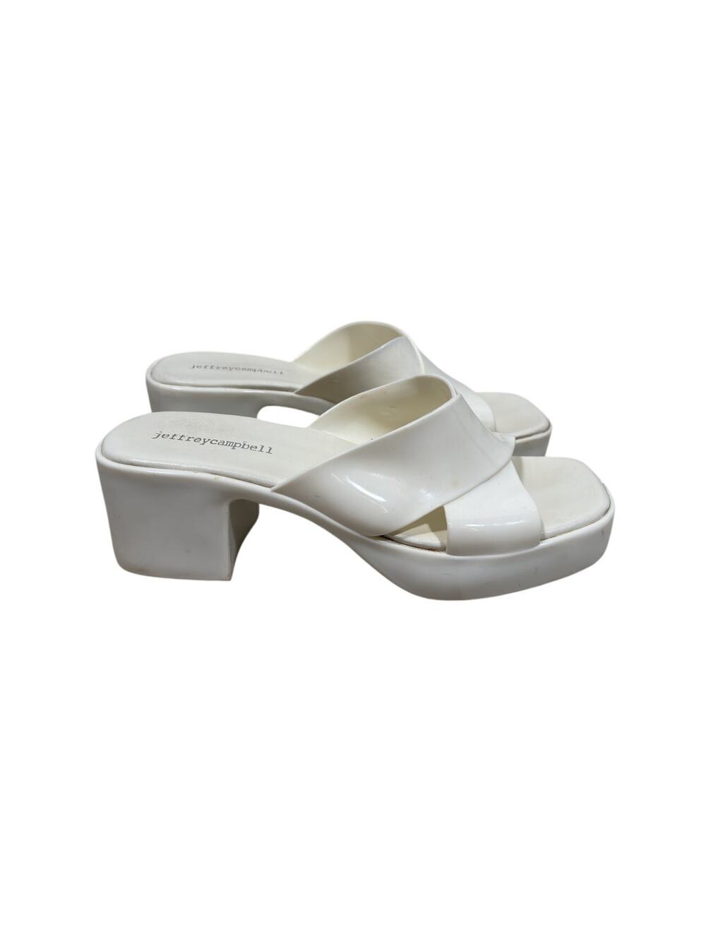 Jeffrey Campbell Sandals Womens 7 Cream Shiny Bubblegum Platform Slide Jelly